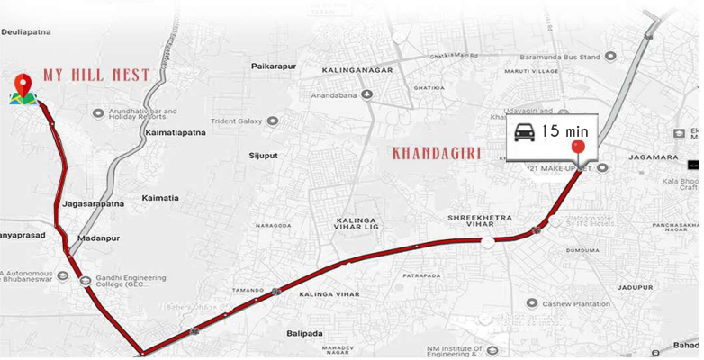 Location map of My Hill Nest Phase I in Madanpur, Bhubaneswar with nearby landmarks