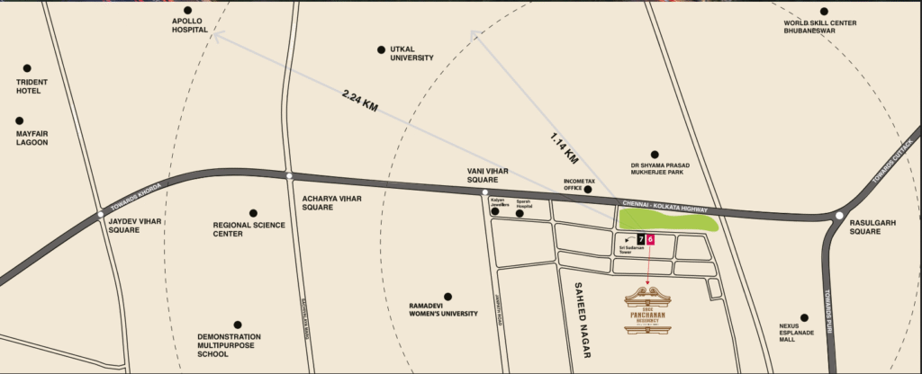 Location map of Sree Panchanan Residency Saheed Nagar Bhubaneswar